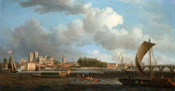 Westminster from Lambeth with the Ceremonial Barge